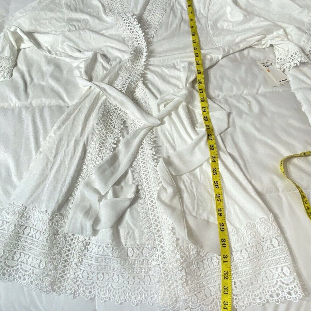NWT Flora Nikrooz Womens Edie Cotton Lace Knit Short Wrap Robe S White MSRP $88 - Picture 9 of 12